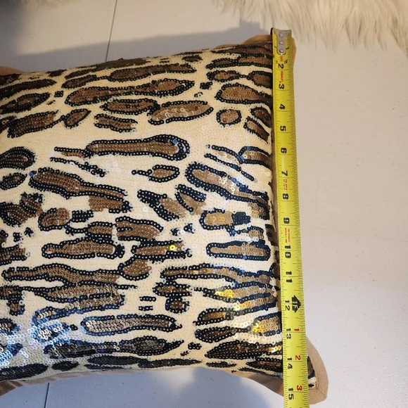 Leopard Print Sequin Brown Tan Leopard Animal Print Throw Pillow Home Decor 15" - Picture 6 of 7